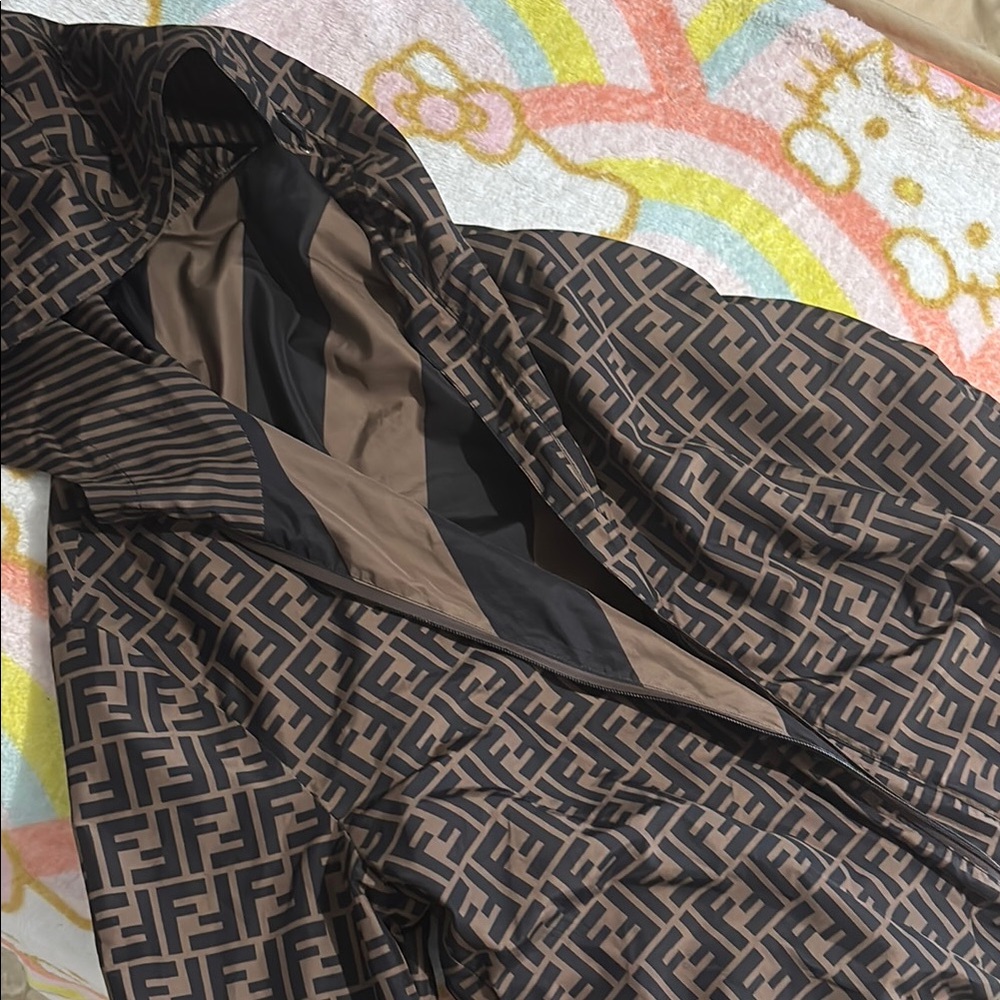 Brown and Black Patterned Hooded Jacket